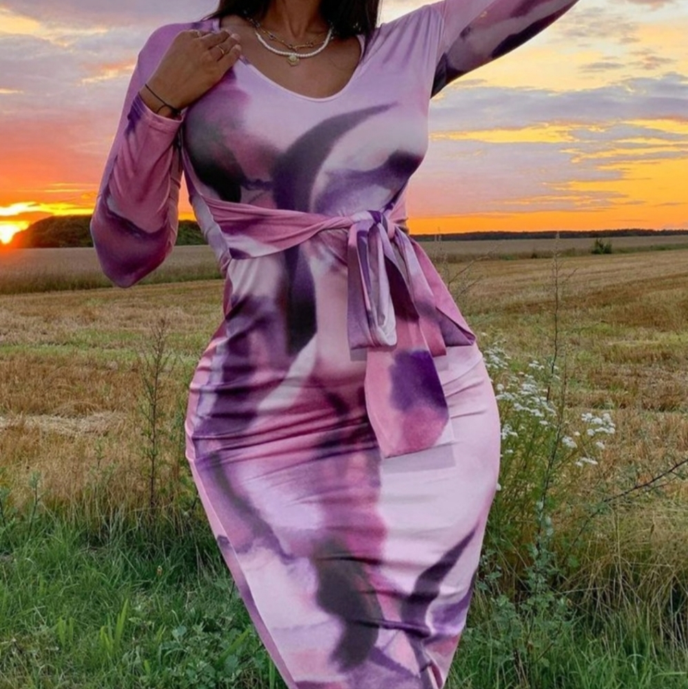 Purple Abstract Print Skinny Dress